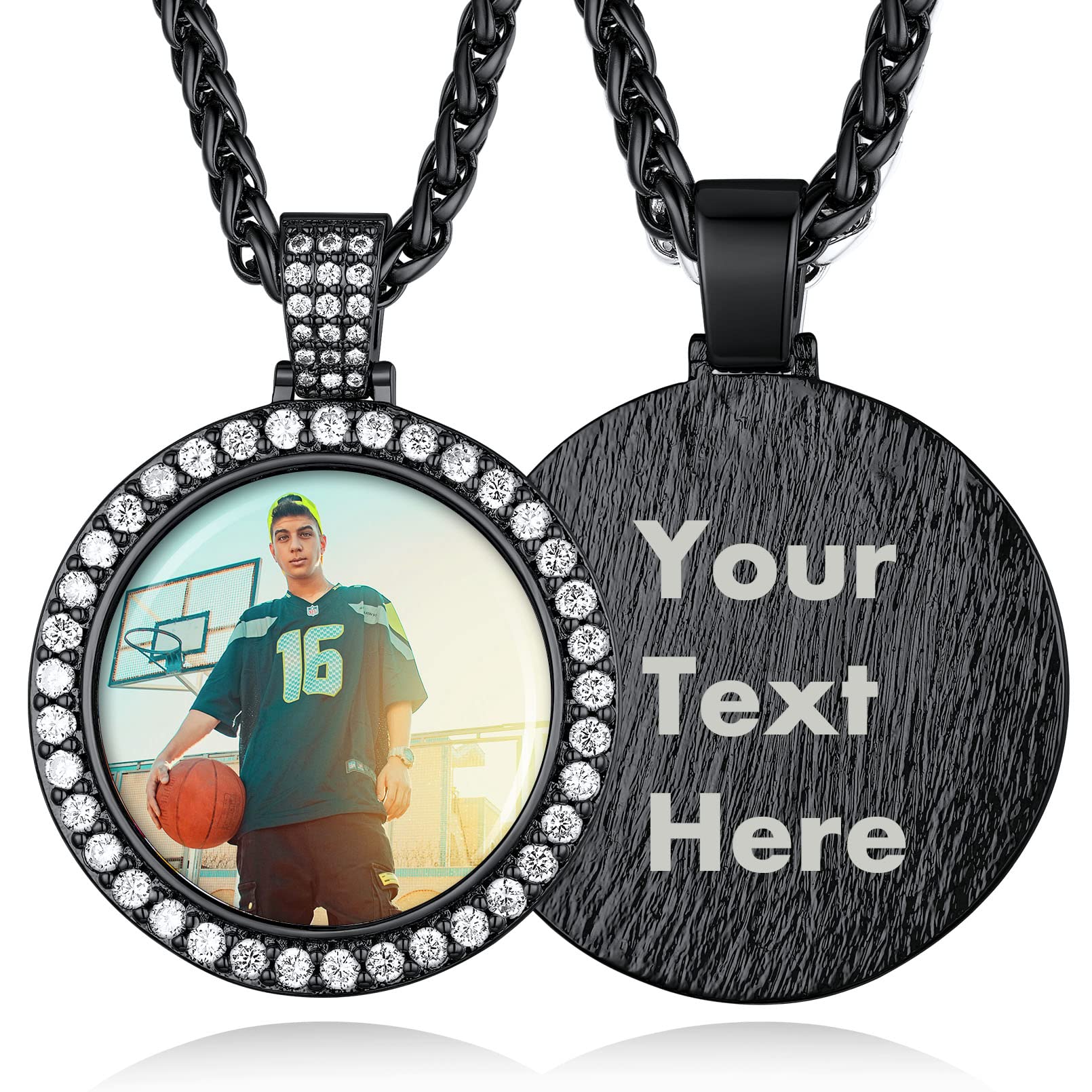 Custom4U Picture Necklace Personalized Photo Circle Chain for Men Women