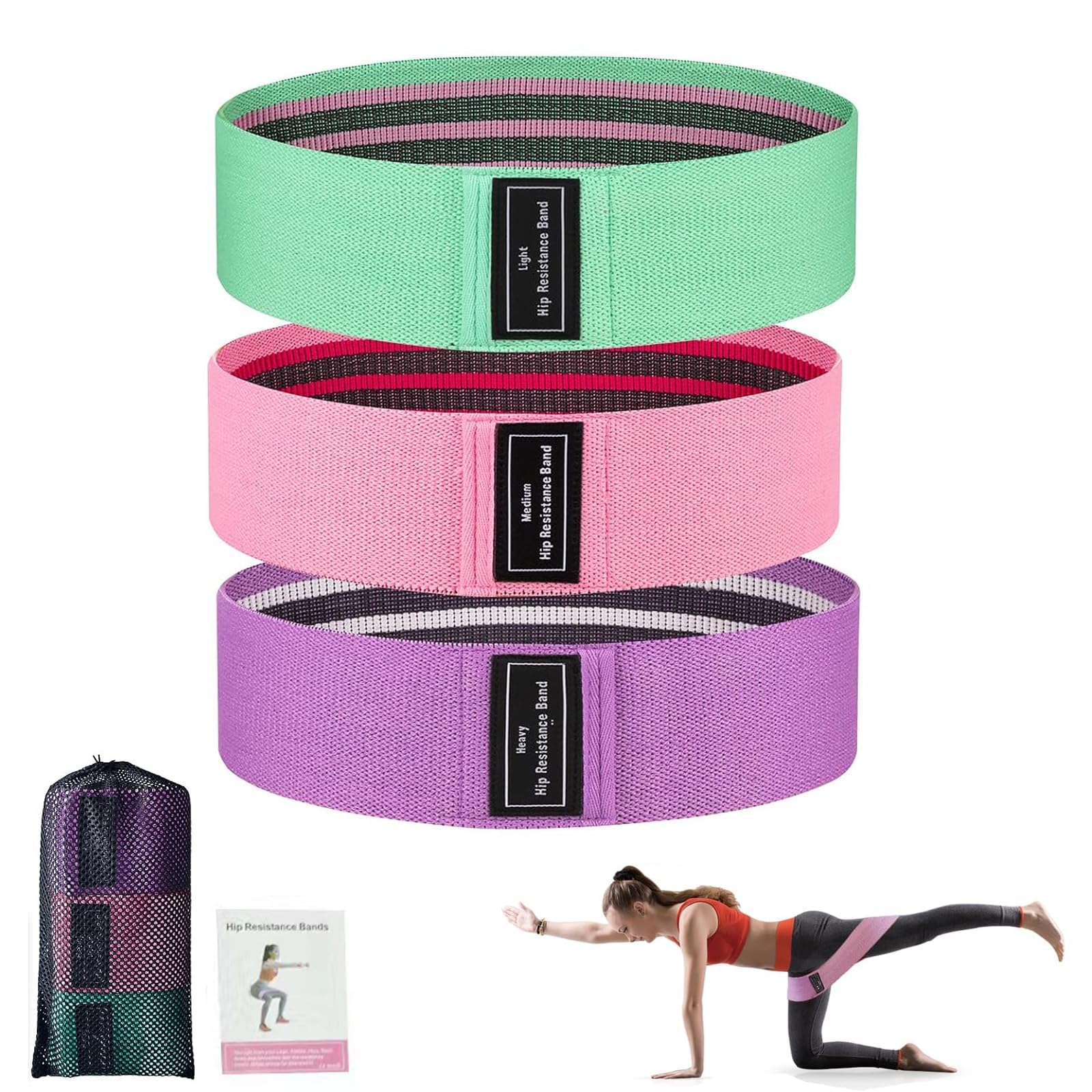 Fabric Resistance Bands, 3 PCS Resistance Band Women, Exercise Bands Resistance for Women, Non Slip Exercise Bands for Pilates, Squat, Yoga & Pull Up Workout