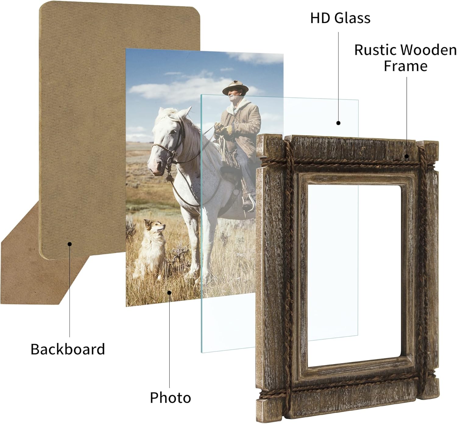 takfot Rustic Picture Frames 5x7 Wooden Picture Frame Set of 2, Distressed Western Photo Frame with Real Glass Wall and Tabletop Display Gift for Mom Dad Family Friends