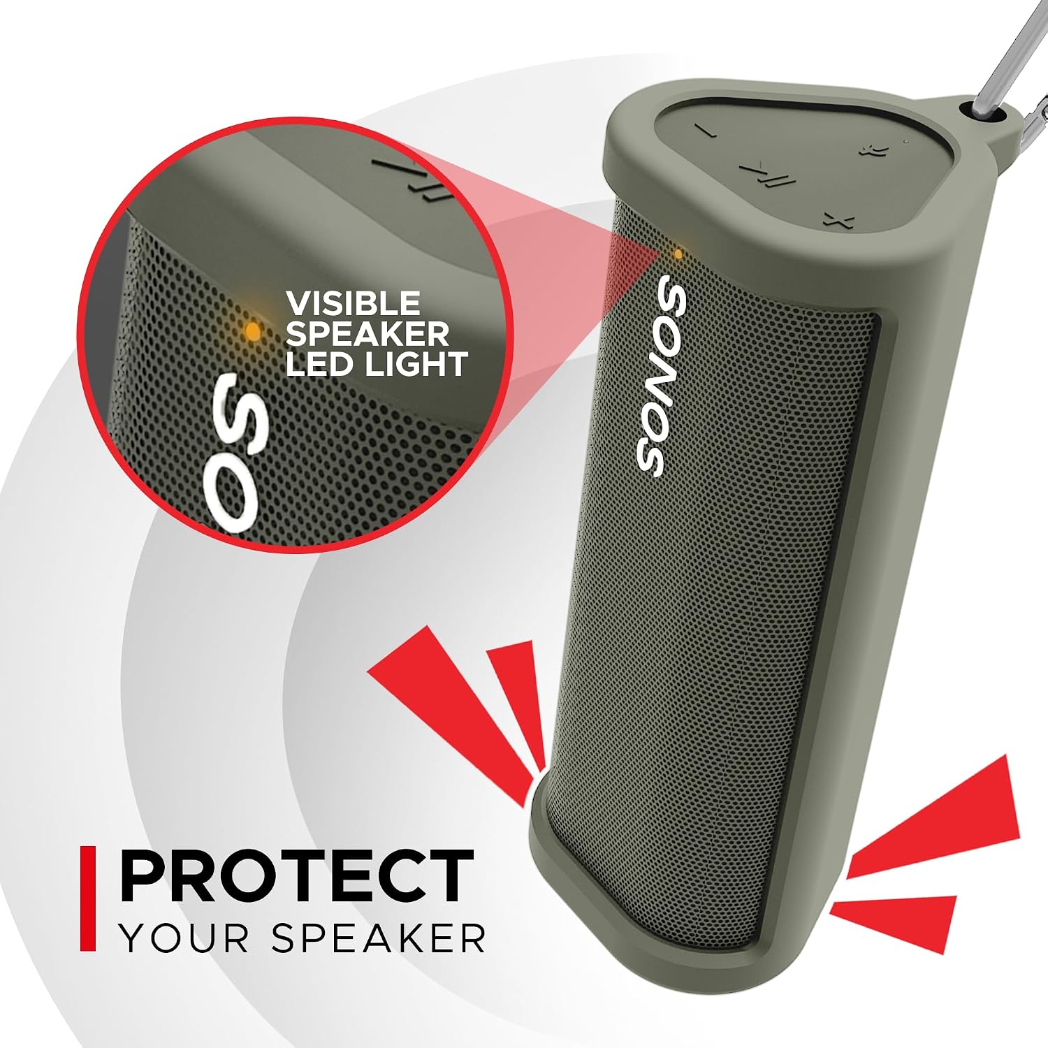 Sound Bass Heavy Duty Protective Silicone Carrying Case for Sonos Roam 2 | Green | Now Includes Bluetooth Button for Roam2 | Protect Your Wireless Bluetooth Speaker Using This Cover/Sleeve