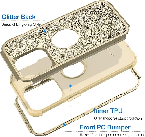 Miniatura 4 de Hython Funda para iPhone 13 Pro Max con purpurina, bonita funda brillante brillante, resistente 3 en 1 híbrida de policarbonato duro TPU suave,