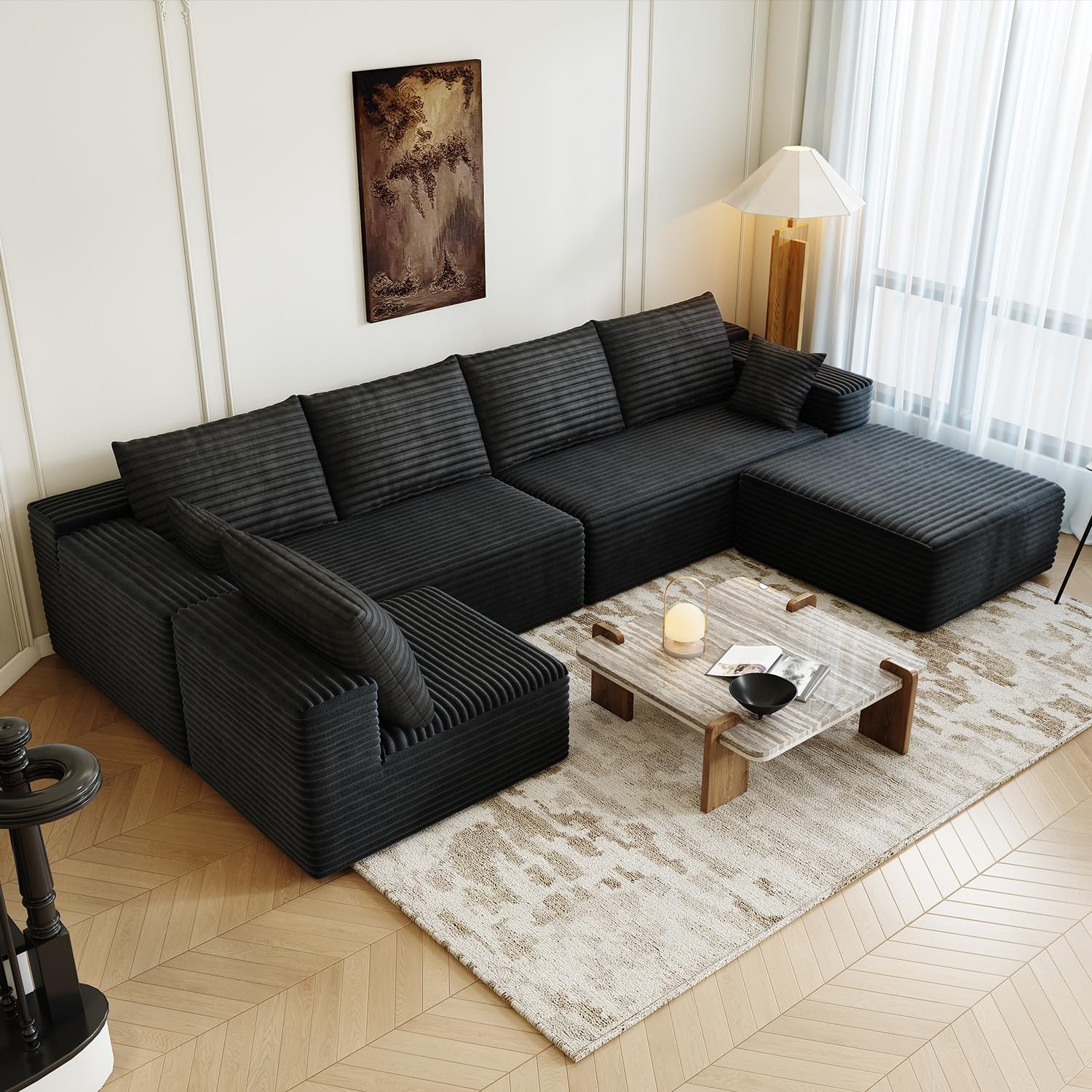 139.4″ Modular Sectional Sofa, U-Shaped Minimalist Couches