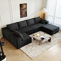 Vista 11 de Sofá modular modular de 139.4 pulgadas, sofás minimalistas en forma de L con diván de asiento medio, moderno sofá convertible de asiento profundo