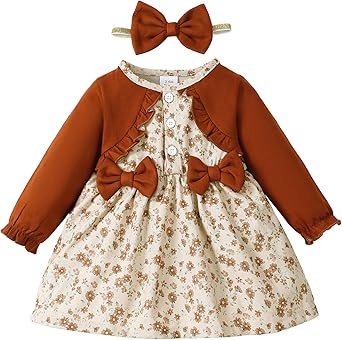 Newborn Baby Girl Dress Toddler Long Sleeve Ruffle Floral Dress Infant Girl Outfit Cute Baby Fall/Winter Dresses for Girls
