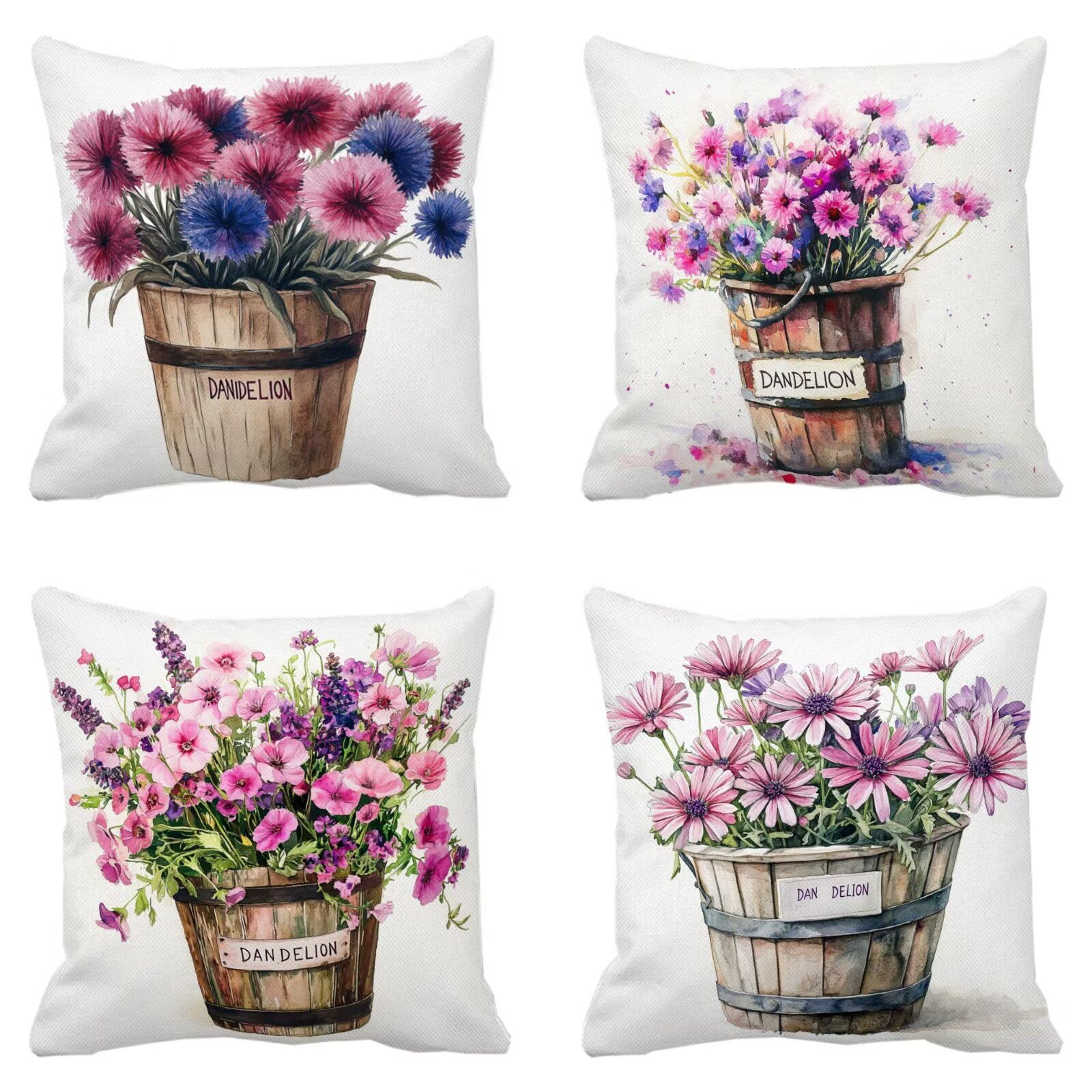 Cojines Sofa Fundas Cojines 50x50cm SúPer Suave Cojin Rosa Diente de león Juego de 4, Fundas Almohada Impermeable Exterior, Interior Y Exterior Cojin Decorativos, Para SalóN Regalos NavideñOs P-135