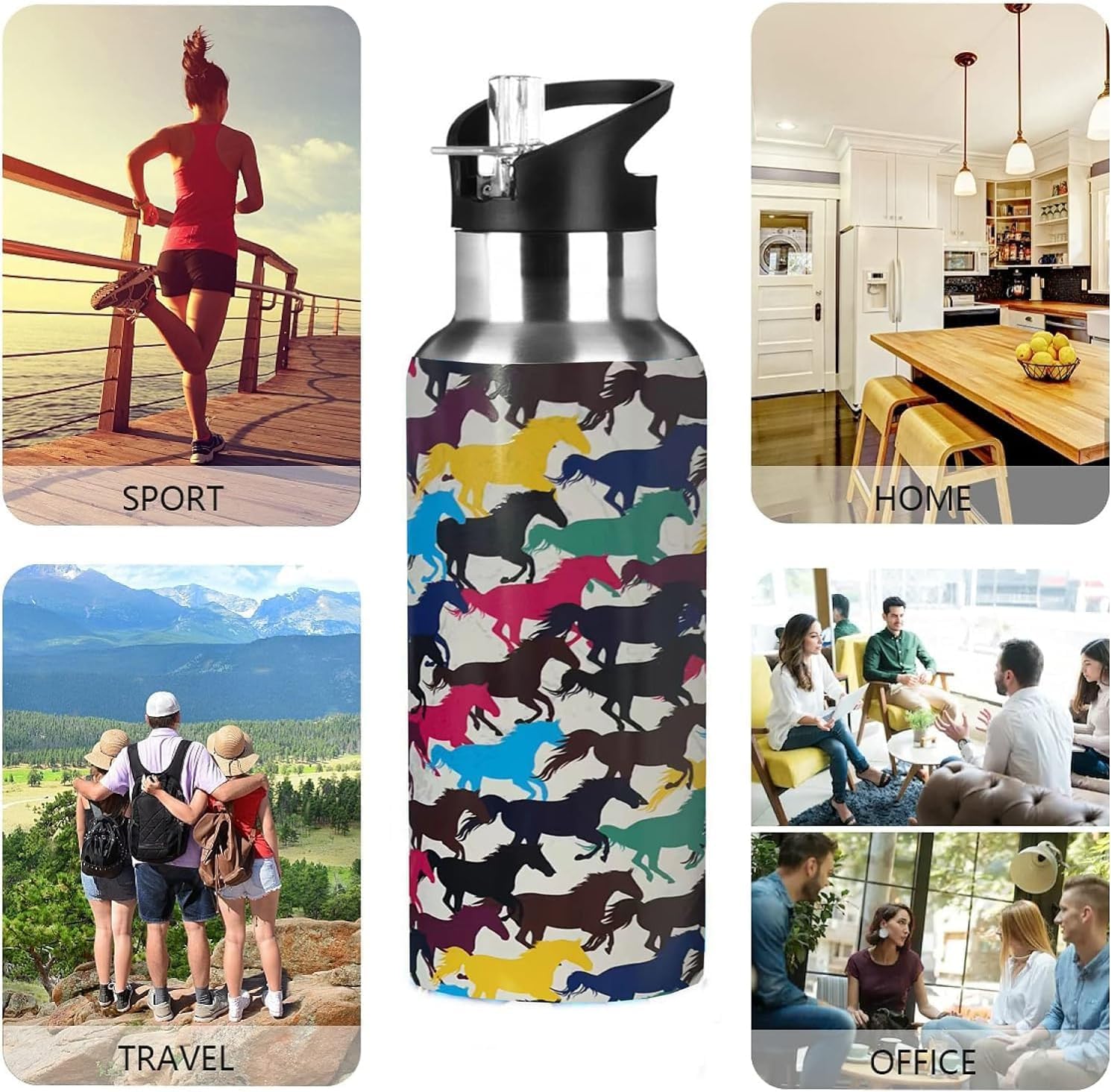 Kids Water Bottle with Straw,Horse Bottle Vacuum Insulated Stainless Steel Travel Mugs Tumbler For Sport School Outdoor 20 oz - Image 4