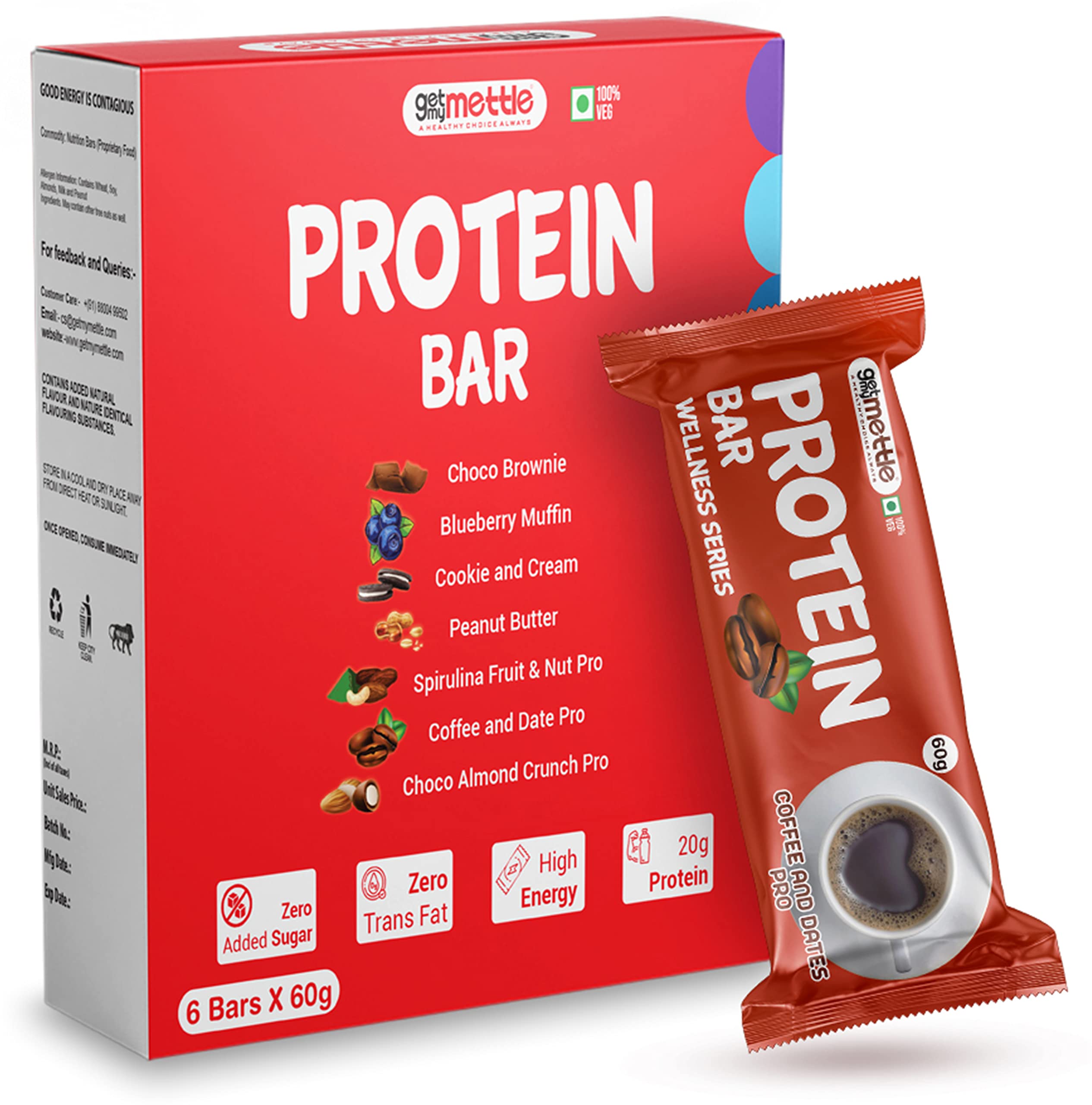 Getmymettle Pack of 6 Protein Bar | Each 60g Bar | Protein Bars (360 g, Coffee and Date)-image-19