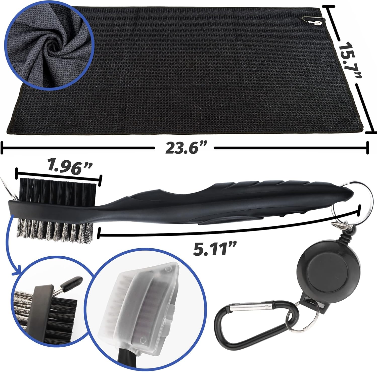 Golf Towel Set - 3 Microfiber Waffle Pattern Golf Towels & Club Brush & Divot Repair Tool, Accessories for Men & Women - Image 2