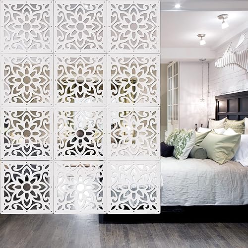 Miniatura 1 de ANMINY 12 piezas de separadores de habitación colgantes decorativos gruesos paneles de pantalla de pared con patrón de tallado floral, diseño hueco