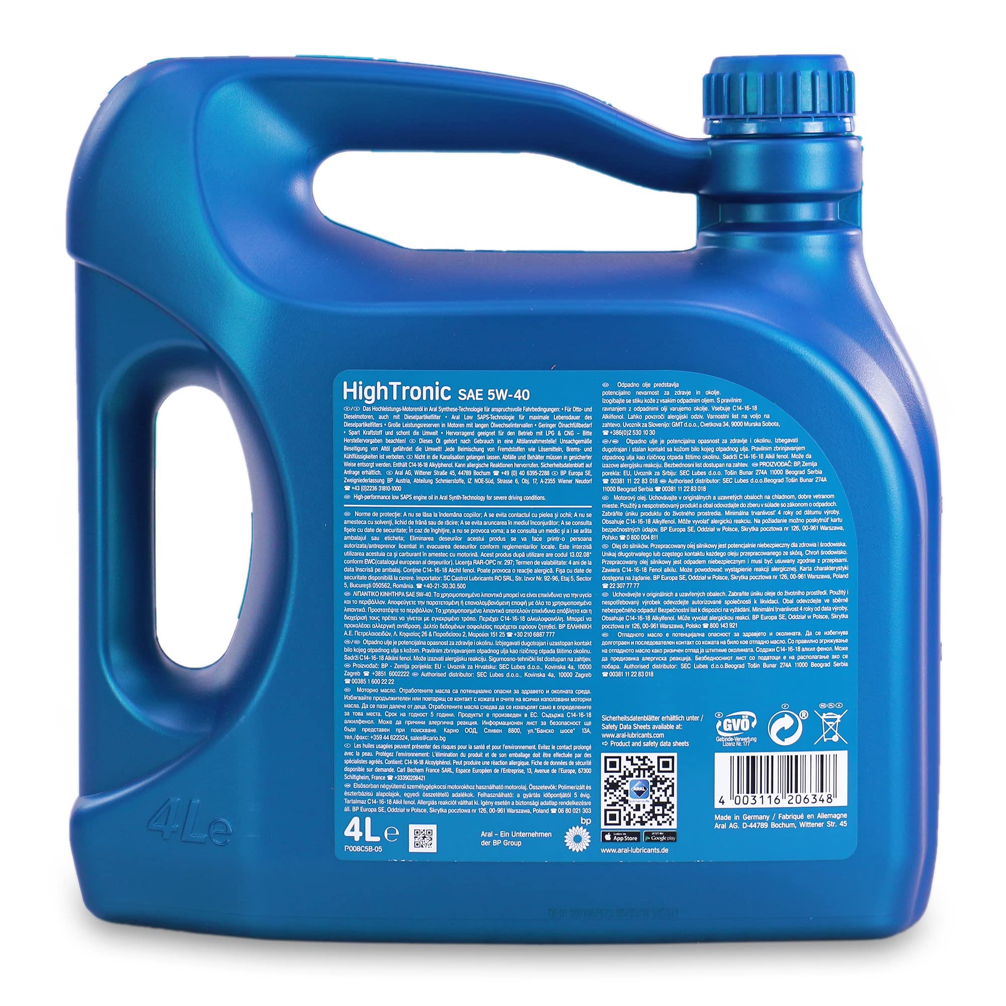 2x 4 L = 8 Liter ARAL HighTronic 5W-40 Motoröl inkl. Ölwechselanhänger
