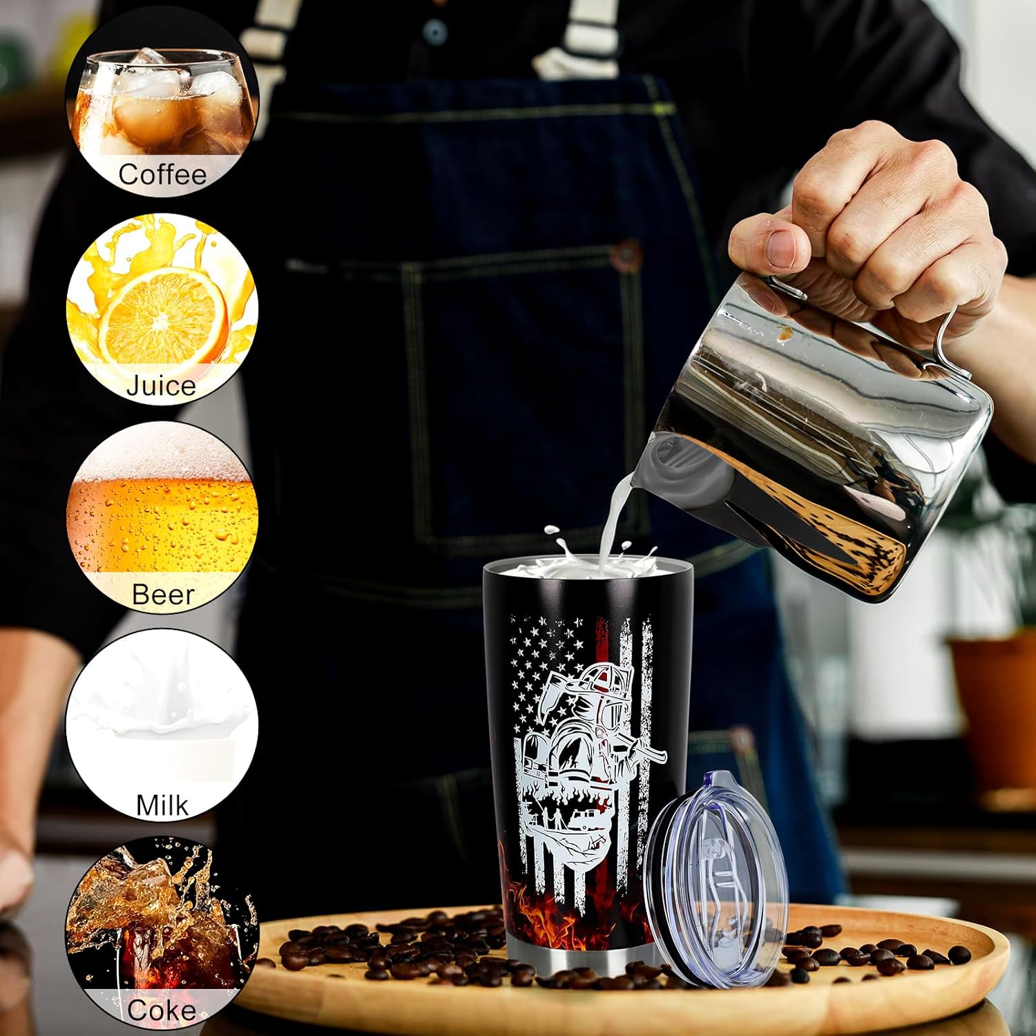 Firefighter Gifts for Men - Fire Fighter Gifts for Men Retirement Fathers Day Christmas Birthday Gift for Fireman - 20oz Stainless Steel Tumbler with Lid Firefighter Gift - Image 4