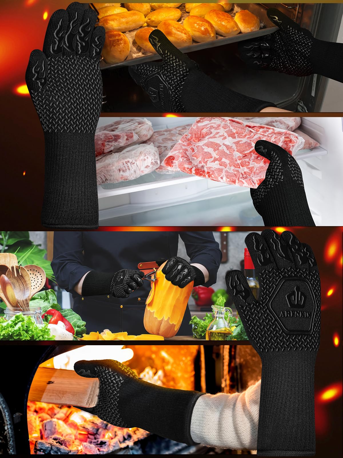 Gants de cuisine résistants à la chaleur jusqu'à 800 °C, antidérapants, noir