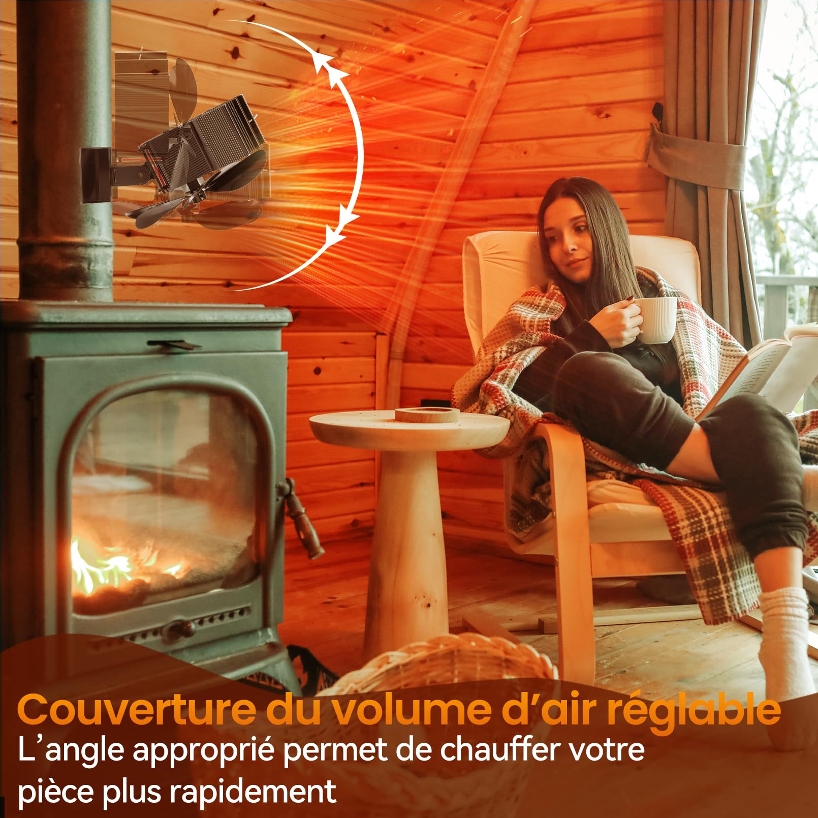 JossaColar Ventilateur Poele à Bois Magnetique 6 Pales | Socle Réglable - Adapté aux Cheminées et aux Tuyaux de Poêle | Ventilateur de Cheminée Avec Thermomètre Magnétique