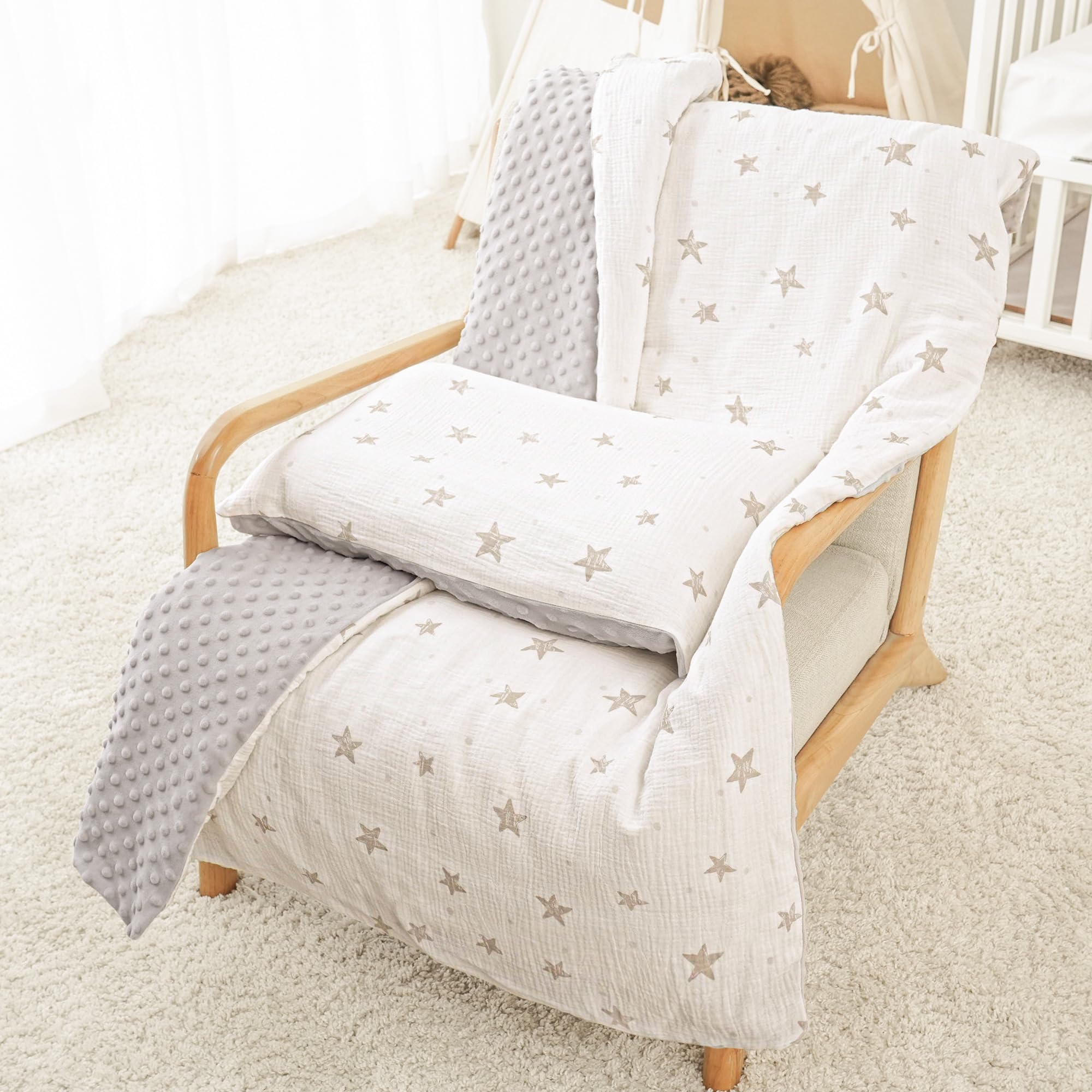 Susurration Ropa de Cama Infantil de Muselina, 100 x 135 cm, Funda de Almohada de 40 x 60 cm, Ligera y Cómoda, Juego de Ropa de Cama para Bebés y Niños (Estrella de Albaricoque)