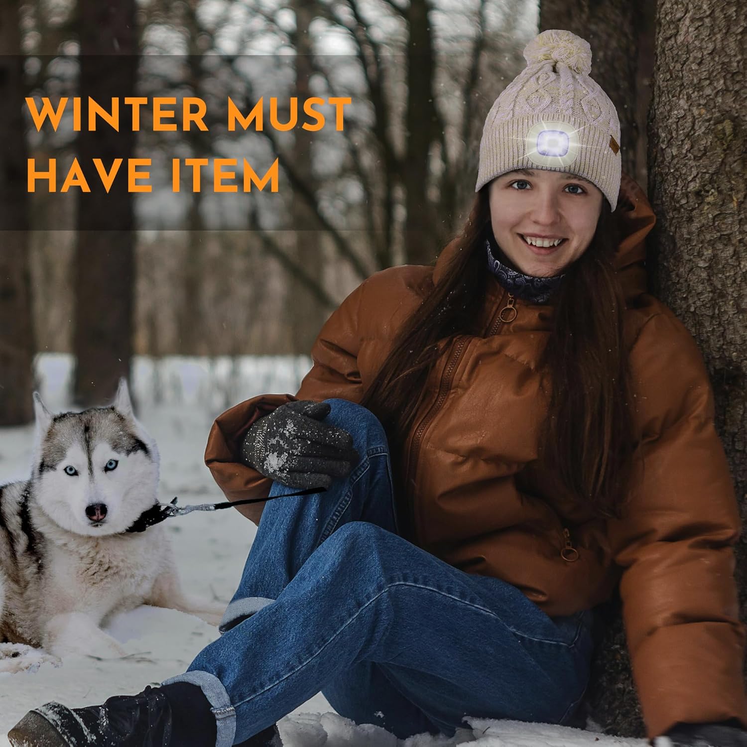 YunTuo Unisex LED Beanie with Pom-Pom, USB Rechargeable Headlamp Hat Stocking Cap Stuffers Gifts for Men Women - Image 6