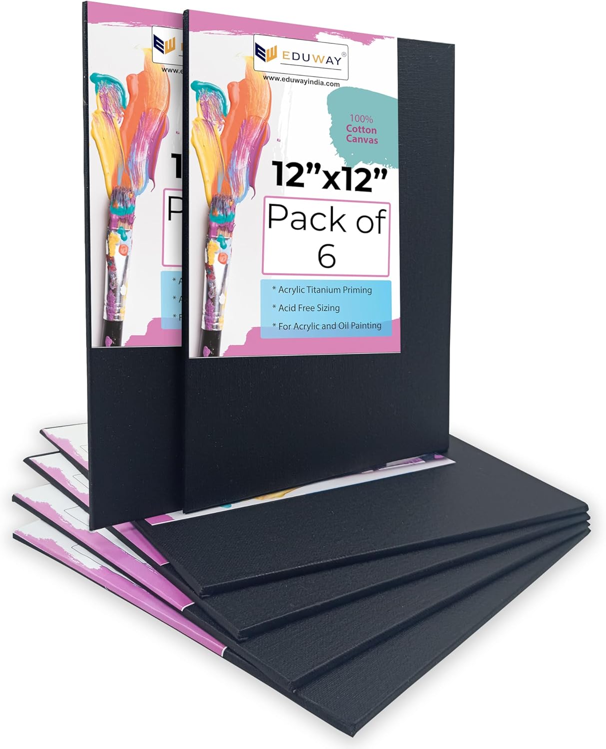 Eduway® Black Canvas Board for Painting- 12x12 Pof 6 | Premium Quality 7Oz Pre-Primed Cotton Black Canvas Board for Artists | Ideal for Acrylic, Oil, Gouache, Pastels Colors (Pof 6) (30x30 cms)