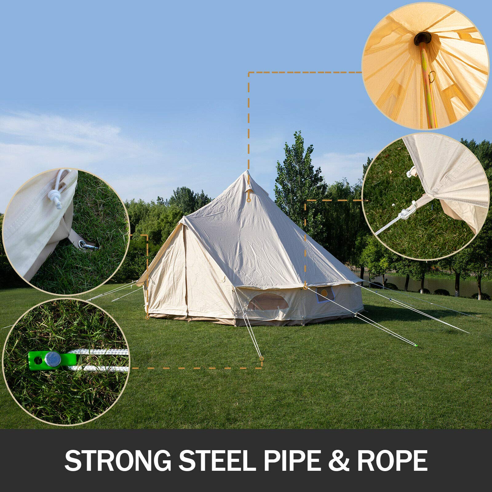 BuoQua Bell Tent Canvas Tent with Stove Hole Cotton Canvas Tents Yurt