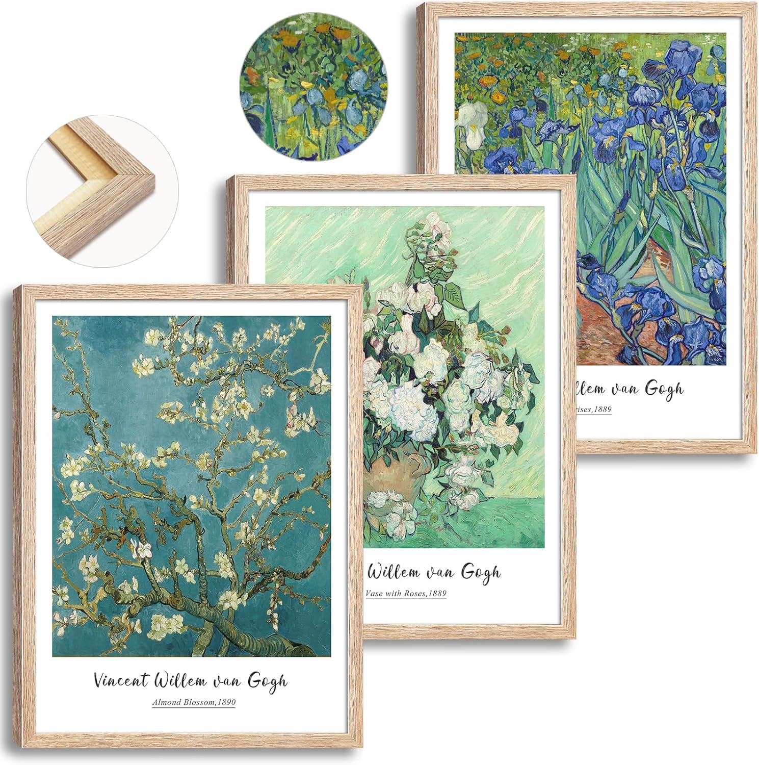 Framed Irises Vincent Van Gogh Canvas Wall Art, Vintage Roses Paintings, High Fashion Pictures Poster Prints, Minimalist Classic Wall Decor for Living Room, Bedroom, Bathroom 12"x16"