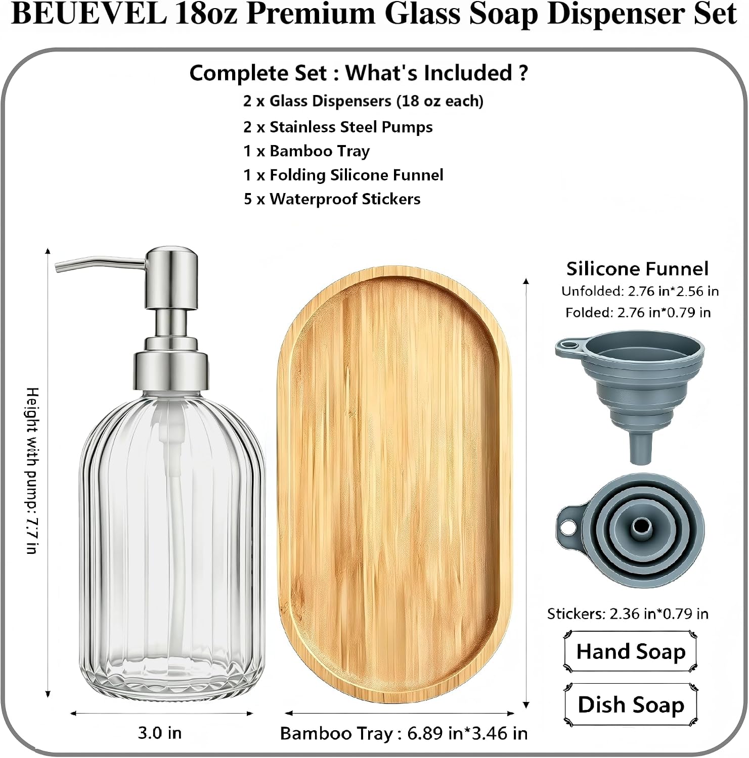 Clear Glass Soap Dispenser 2‑Pack, 18oz Silver Stainless Steel Pump