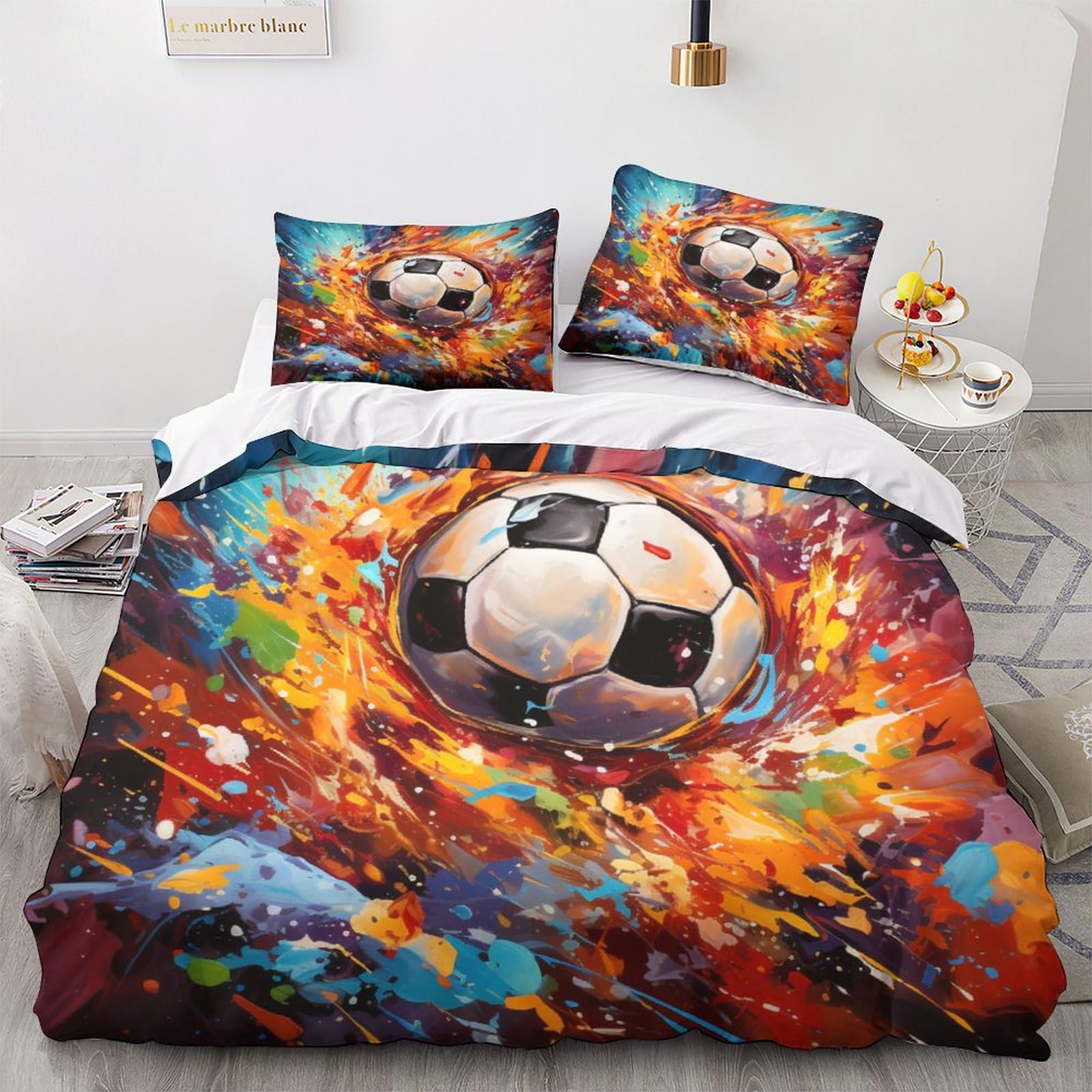 Parure de lit football 3D avec housse de couette 220x240 et taies d'oreiller