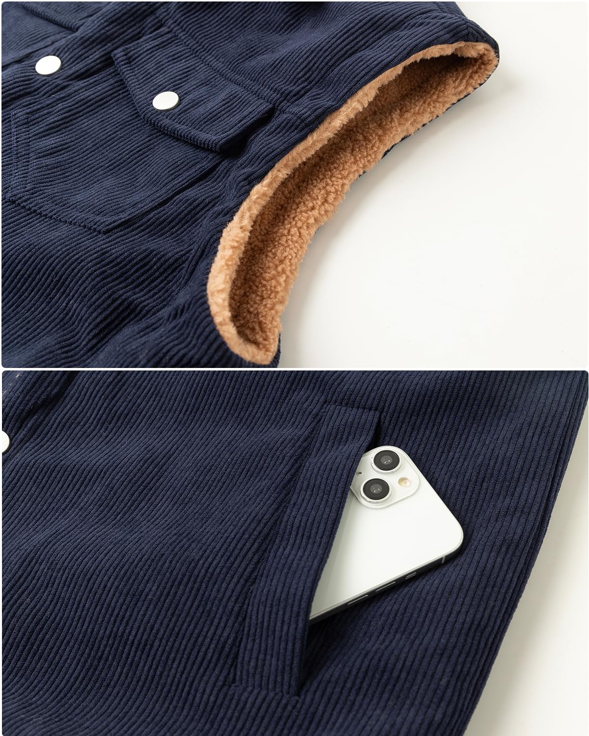 Chaleco de Pana para Hombre Informal Acolchado Cálido Chaleco Polar de Invierno Chaqueta Sin Mangas de Pana