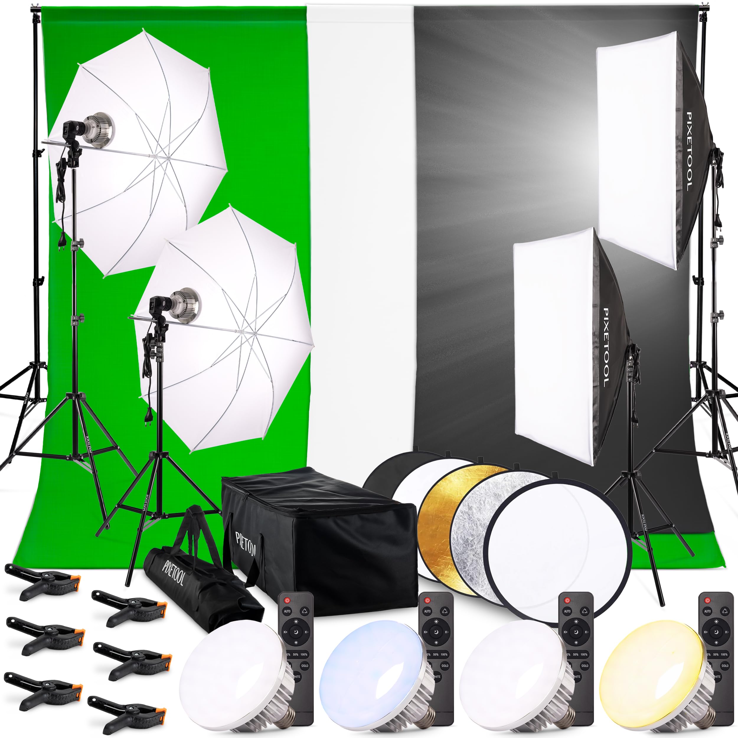 Set Studio Fotografico - Softbox - Green Screen Con Supporto (3m x 3m) - Fondale fotografica - Godox – Lampada - Sfondo - Luce Fotografiche Per Video Foto - Fotografia Streaming Giochi Gaming