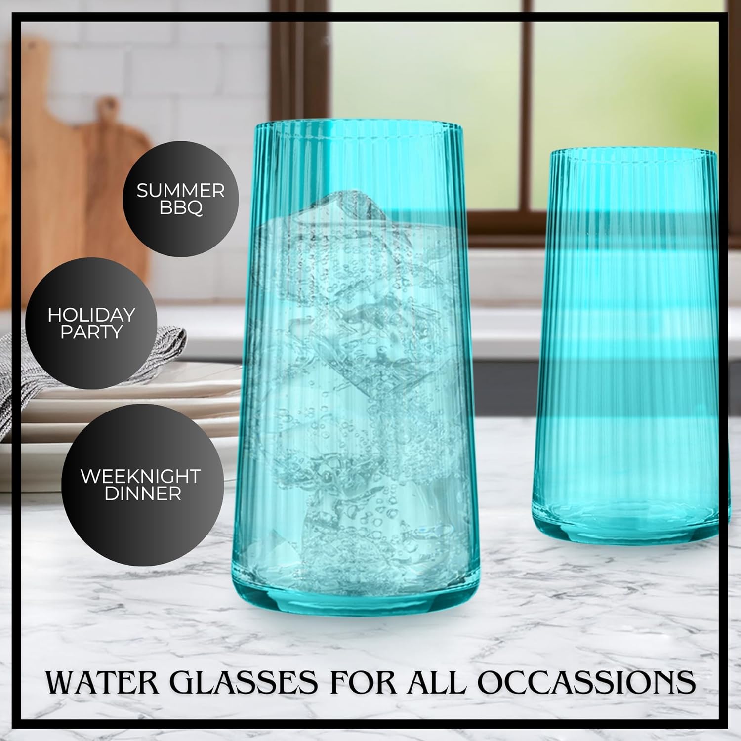 ARTLAND Soho Optic 14.5 oz Double Old Fashion & 17.5oz Highball Glasses (8-Piece Set) - Modern Design Barware Glasses - Elegant Durable & Stylish Bar Glassware Essential, Dishwasher Safe (Turquoise)