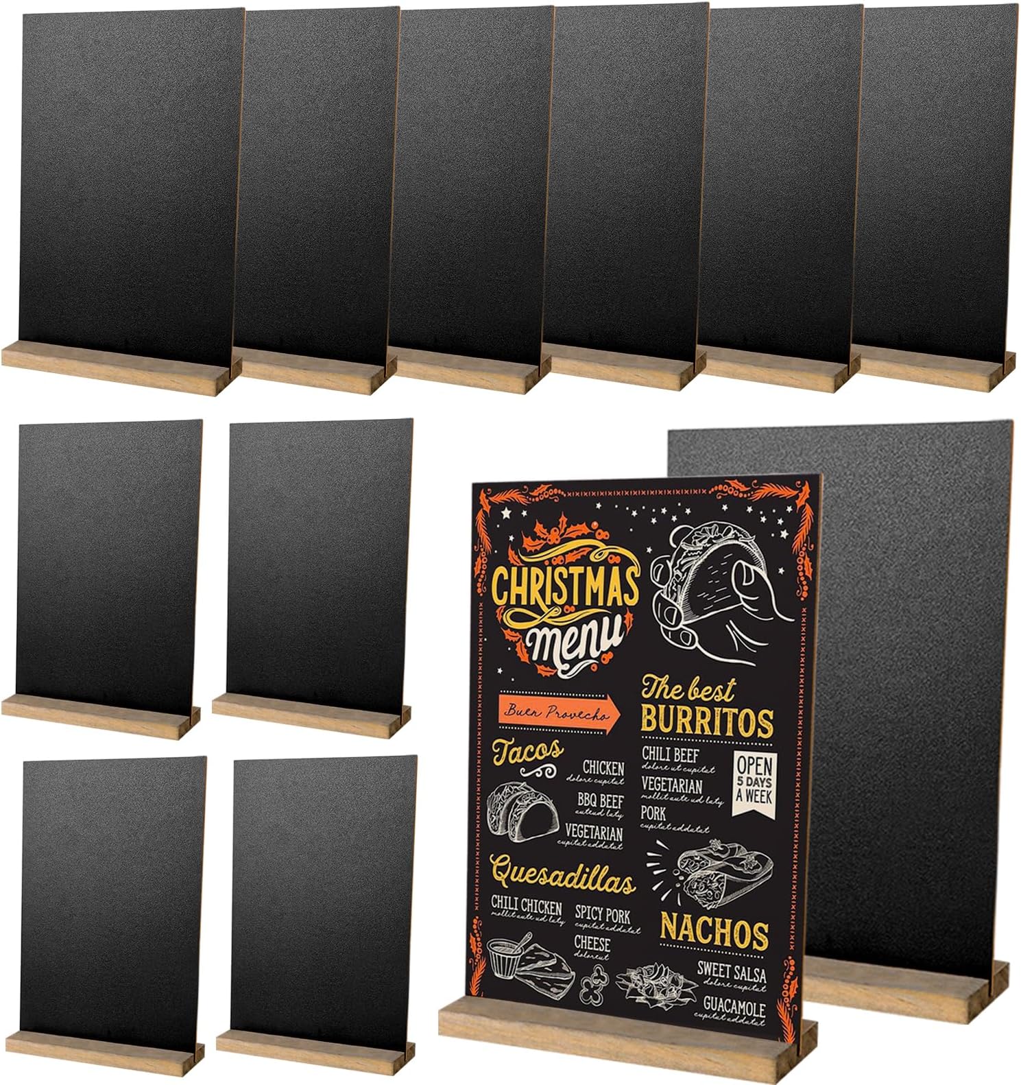 12 Mini Tableaux Noirs Avec Supports En Bois - Ardoises Craie Double