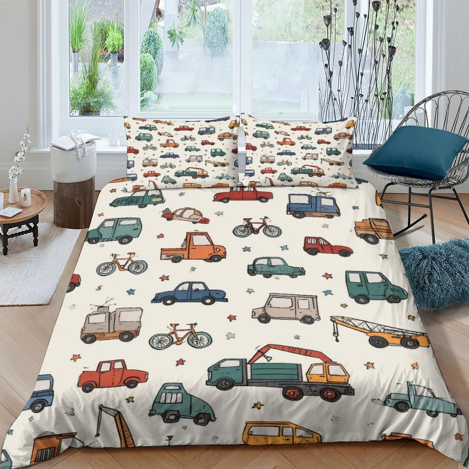 Ctjqhvkz Style-2 3D Printed Vintage Car Pattern Fitted Sheet Microfiber Soft Non Slip Cartoon Vehicle Bed Cover For Bedroom Guestroom Single（135X200cm）