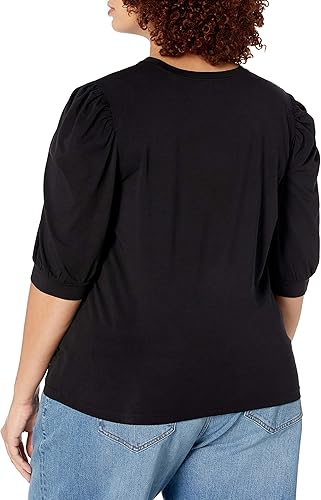 Miniatura 6 de The Drop Mariko - Camiseta elástica con cuello redondo y manga abullonada para mujer