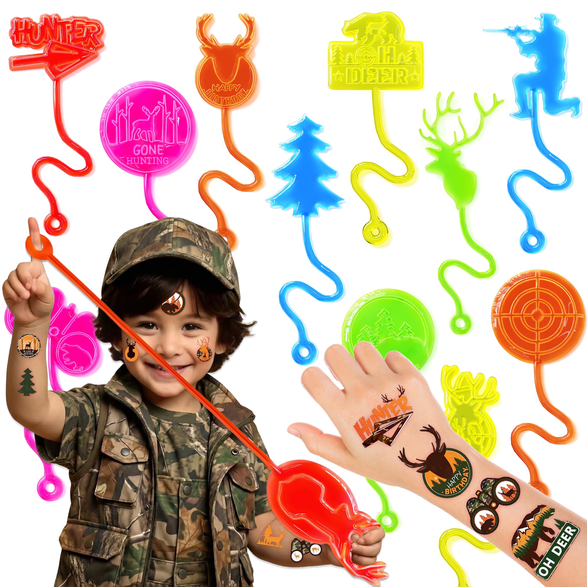 48PCS Hunting Party Favors - 24 Temporary Tattoos & 24 Stick Hands