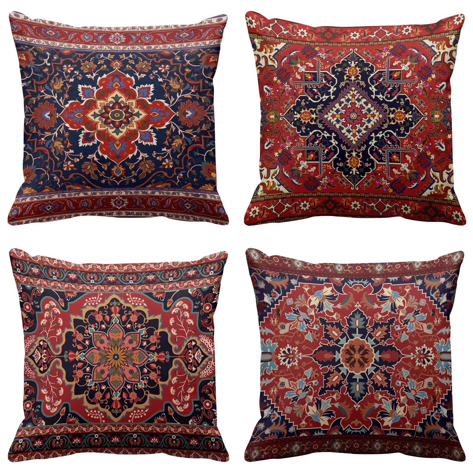 Throw Pillow Covers, Retro Tribal Persian Ethnic Home Decor Set of 4 Pillow Cases, Sofa Cushion Couch Sofa Pillowcases Decorative, 46 x 46 cm