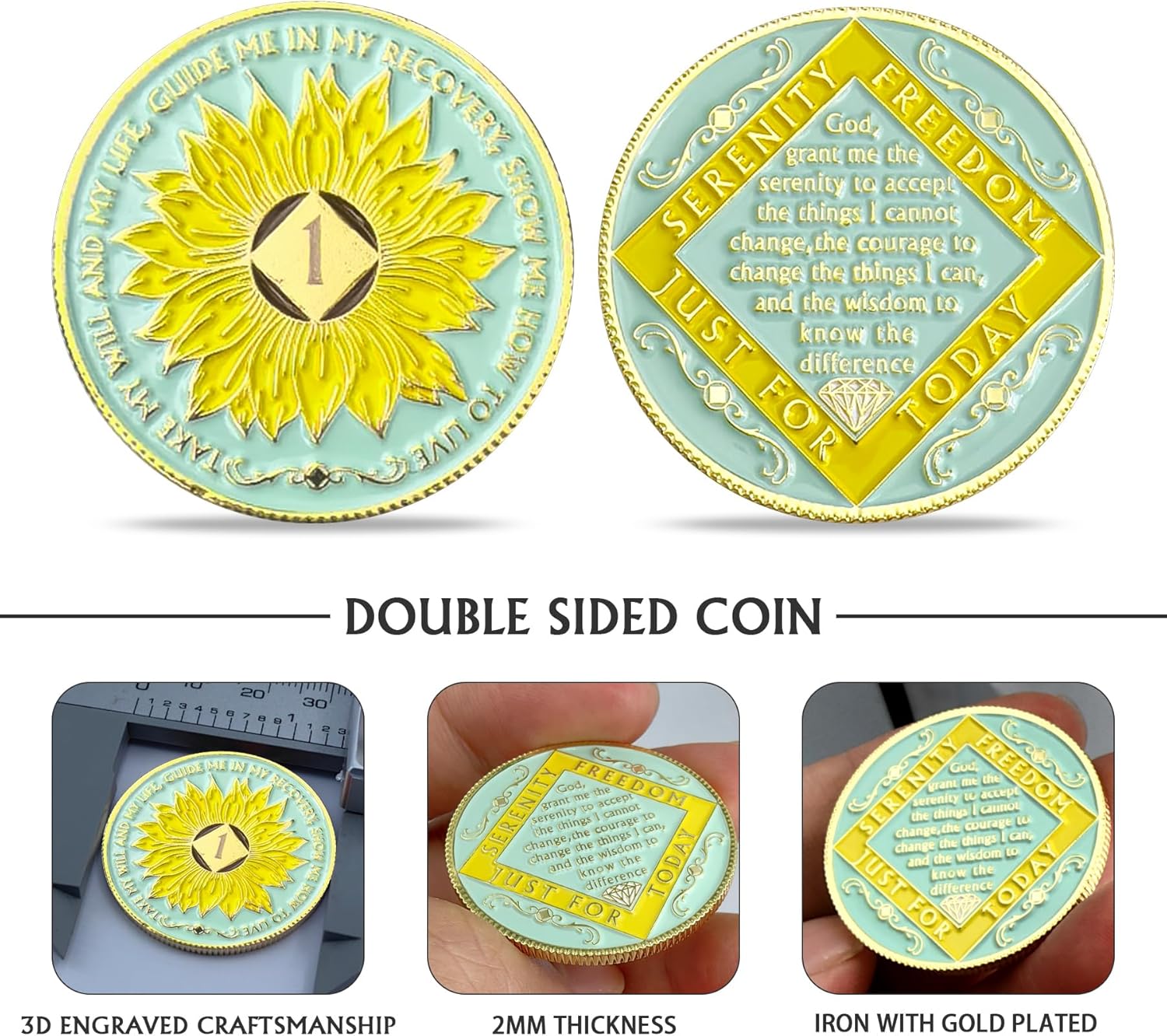 Sunflower 1 Year NA Medallion NA AA Sobriety Coin with Serenity Prayer NA Recovery Chip Celebrating Clean and Sober Living 1-20 Years Narcotics Anonymous Gifts for Women Men