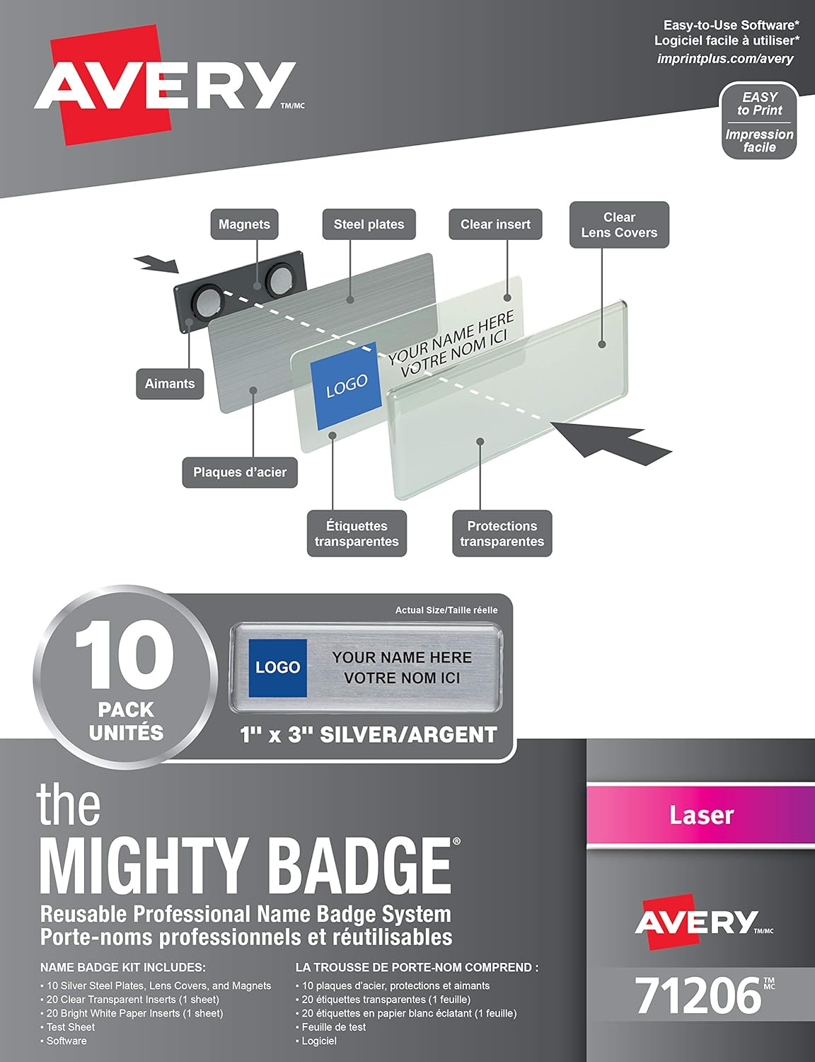 Avery The Mighty Badge 1" x 3" Professional Reusable Name Badges for