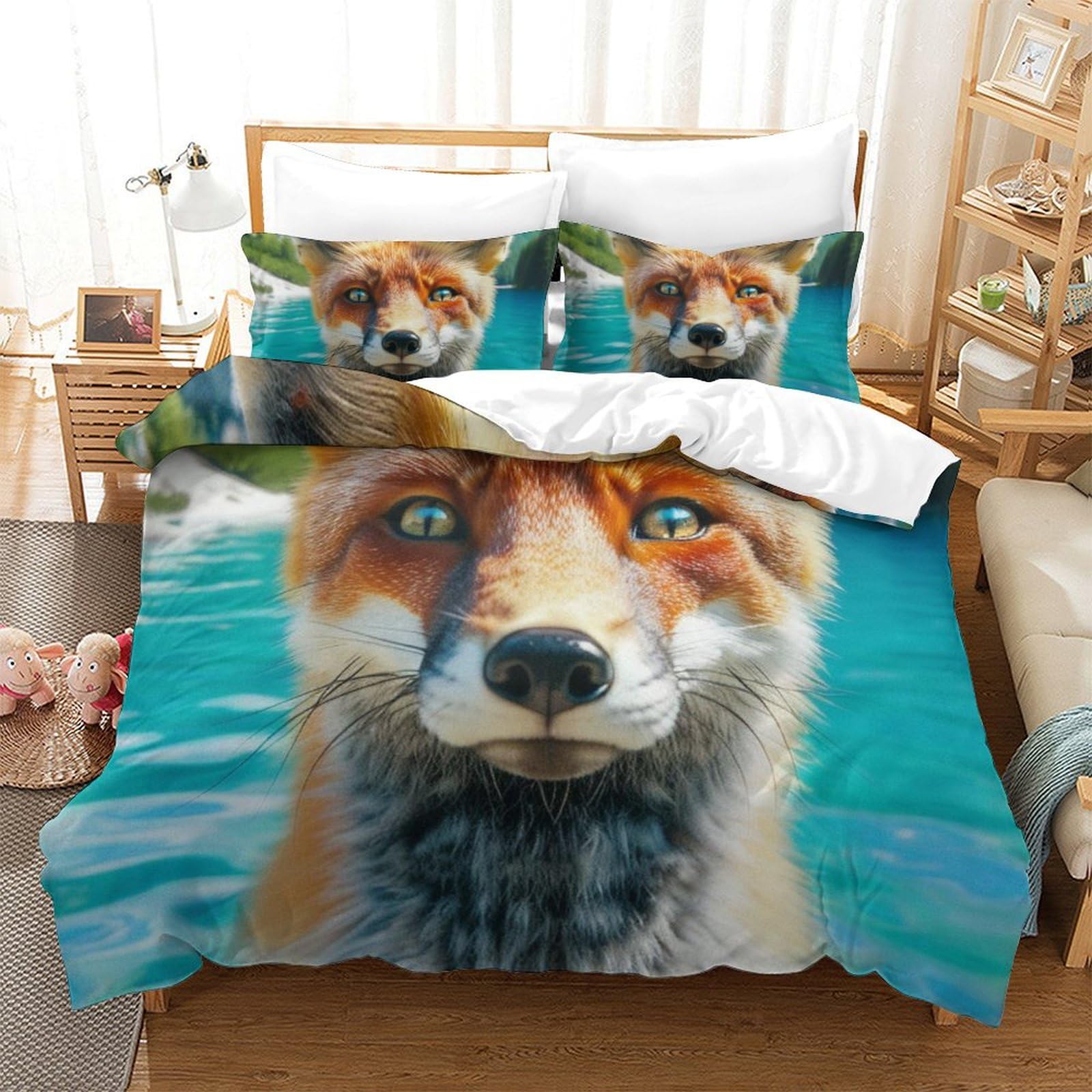 Housse de couette renard microfibre respirante et douce 260x220cm