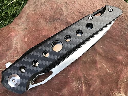 Miniatura 4 de TACTICAL GEARZ Cuchillo plegable de bolsillo para EDC, mango de fibra de carbono, hoja de acero D2, incluye funda (Felis)