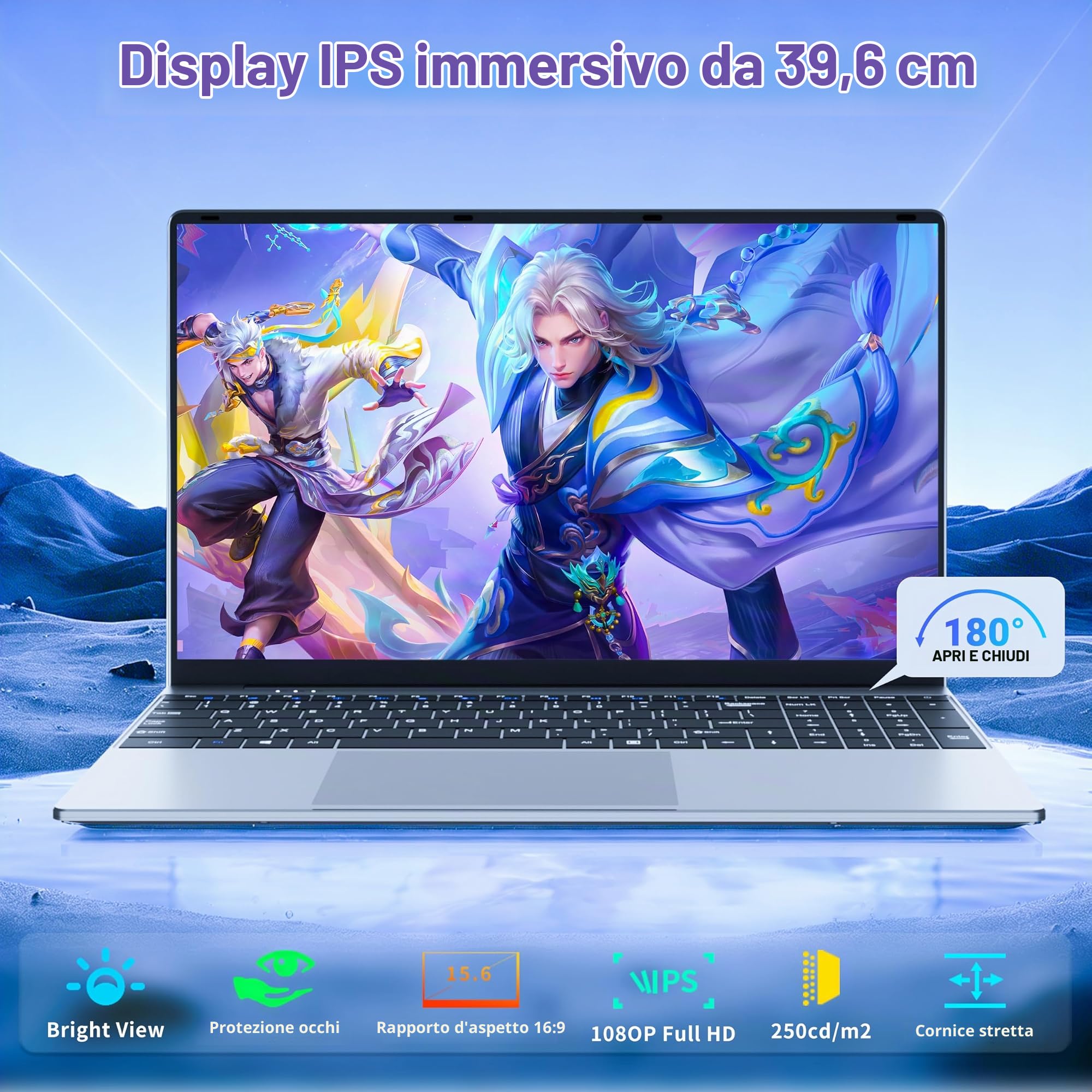 Portatile PC 15.6" Full HD IPS, Core i5-7Y54 fino a 3.2 GHz, 16 GB RAM SSD 512 GB, Notebook Win 11 + Office 365, Laptop Tastiera Retroilluminata, Computer Portatile HDMI USB 3.0 WiFi 5 BT 4.2