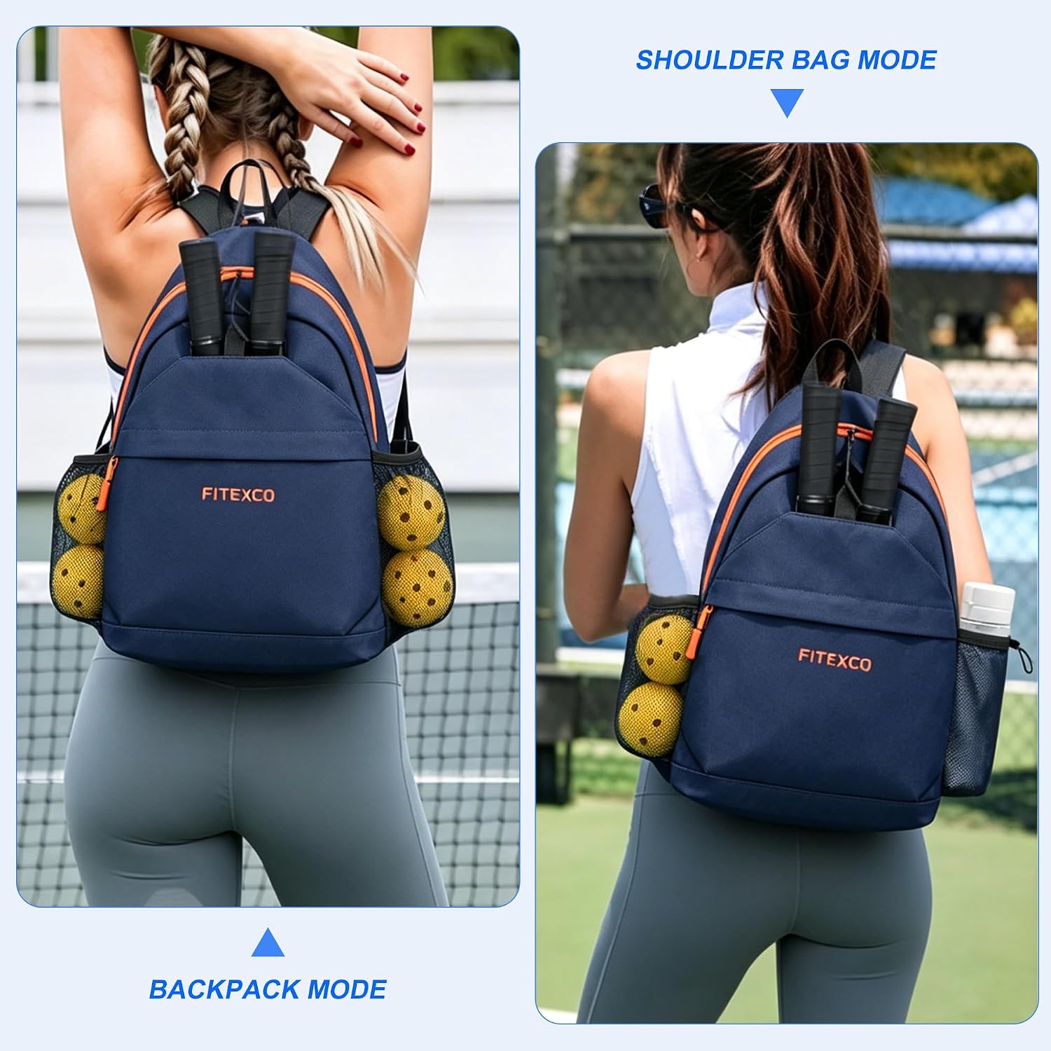 Pickleball Bag Hold 2 Paddles - Convertible Backpack & Sling Bag, Large Main Pocket for Balls & Gear