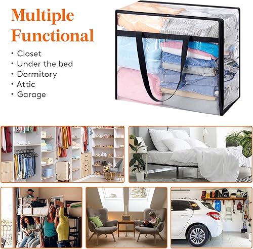 Miniatura 9 de Lifewit Paquete de 4 bolsas de almacenamiento de ropa transparentes, bolsas de almacenamiento de mantas de plástico de 40 litros, bolsas plegables