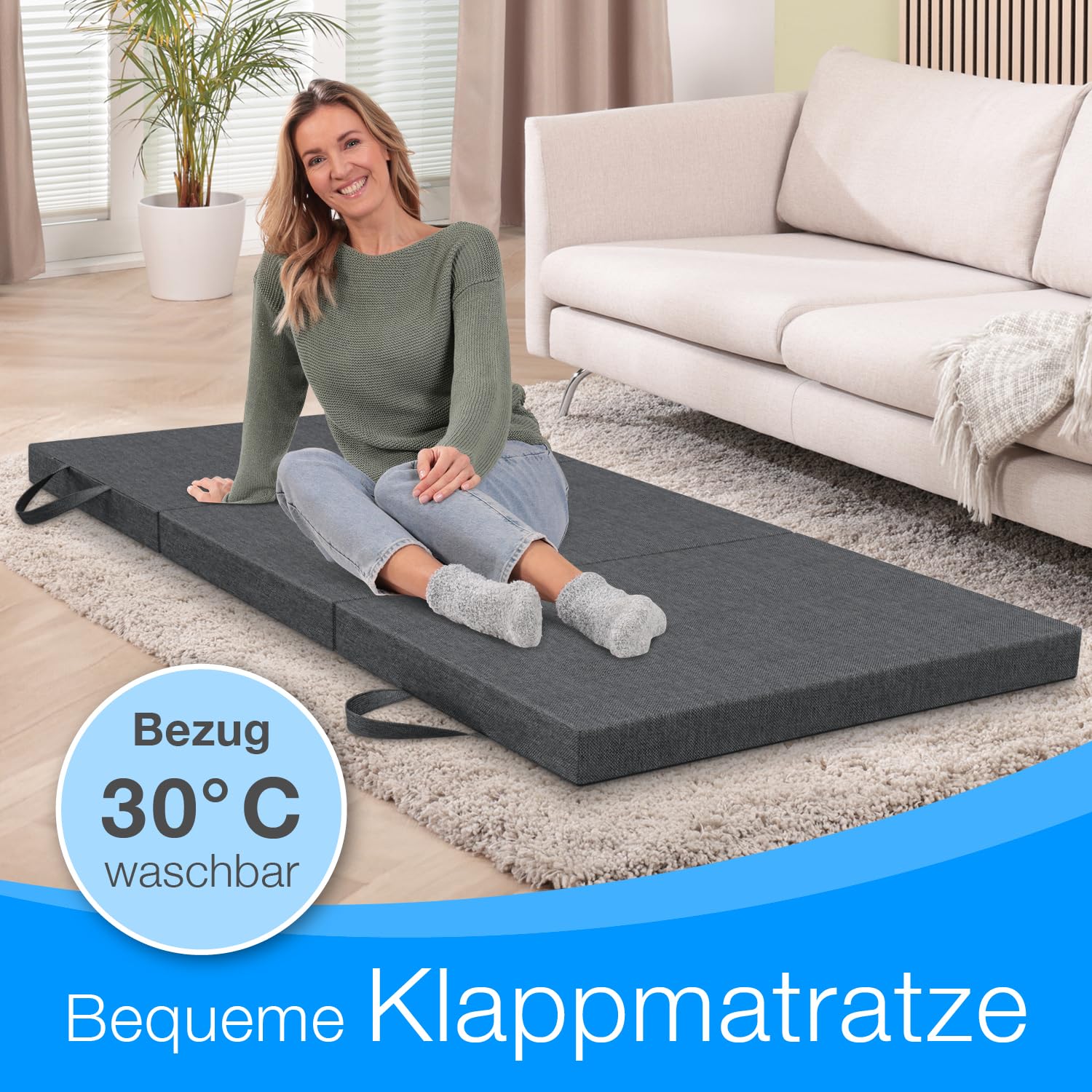 ELONEO Klappmatratze 75x200 cm, 8 cm hoch, Gästematratze klappbar, Faltmatratze, Faltbare Matratze, Bandscheibenwürfel, Reisematratze, Gästebett klappbar, Klappbett waschbar