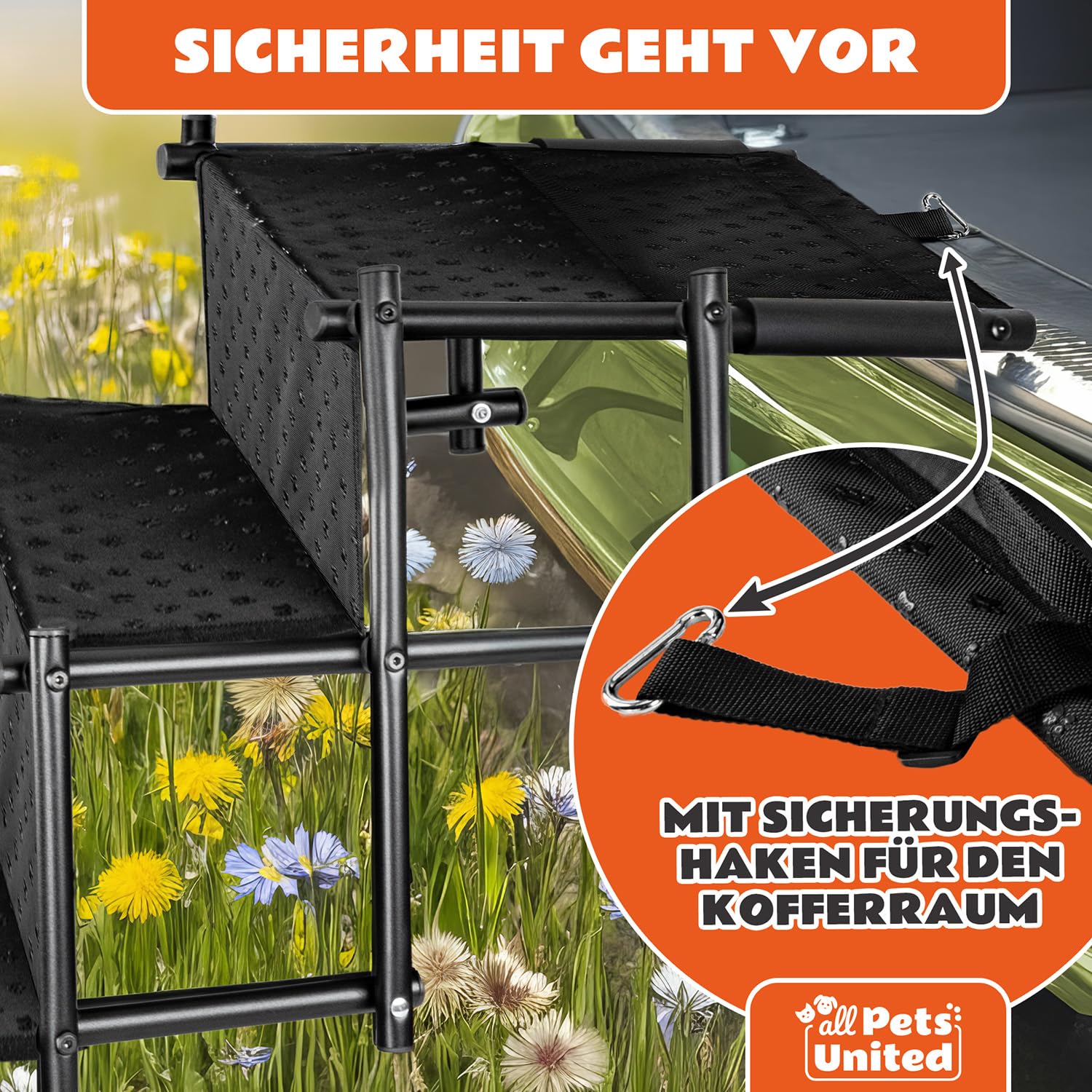 all Pets United® Hunderampe klappbar Hundetreppe Hunde- & Katzentreppe Rampe Einstiegshilfe für Kofferraum Haustiertreppe für Große & Kleine Tiere (Hundetreppe)