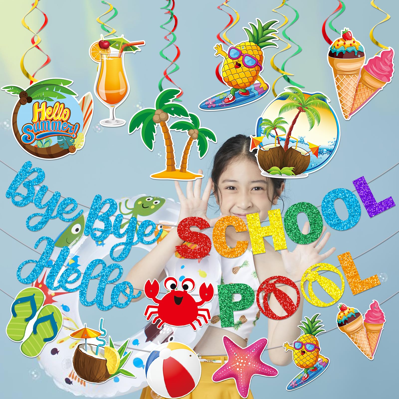 Goodbye School Hello Pool Banner 185x109 Cm – Sommerparty-Deko Für Abschluss & Pool-Party