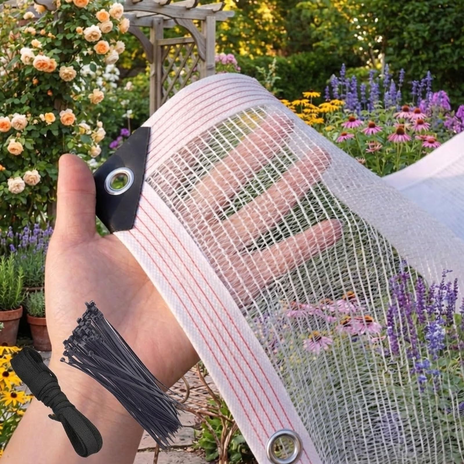 Filet de jardin anti-grêle 4 x 5 m – Protection UV, maille imperméable avec œillets pour balcons et serres extérieurs, couverture respirante pour plantes, protection robuste des cultures