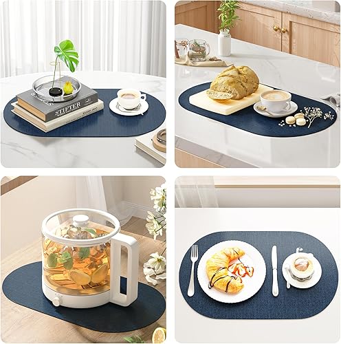 Miniatura 6 de DOLOPL Juego de 6 manteles individuales, ovalados, reversibles, lavables y resistentes al calor, modernos manteles de piel sintética para cocina,