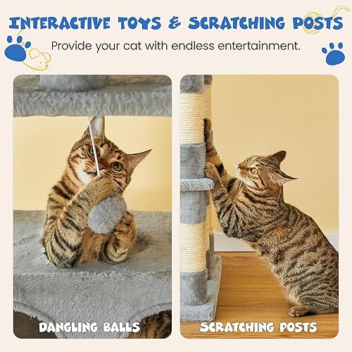 Miniatura 5 de MWPO Árbol grande para gatos de 74.8 pulgadas con postes rascadores cubiertos de sisal y condominio, torre alta para gatos, muebles