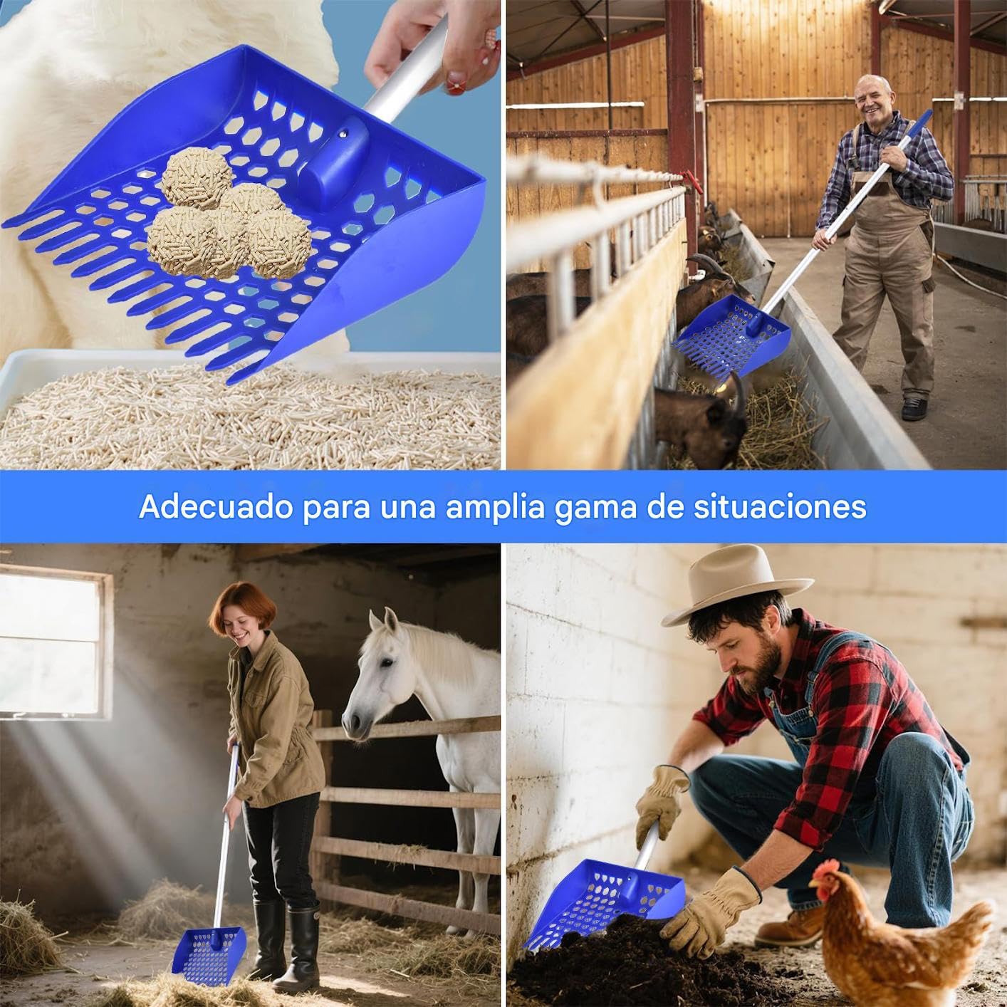 Genérico Recogedor De Excrementos De Gallina para | Rastrillo para Gallinero con Tamizador De Residuos | Pala De Aleación De Aluminio con Mango Largo para Animales De Granja Al Aire Libre
