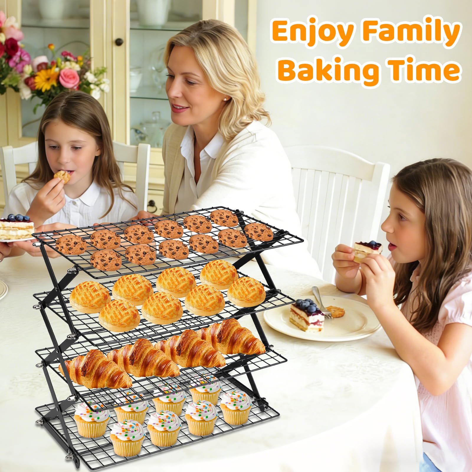 4 Plantas Rejilla para Enfriar Pasteles, Apilable Rejilla para Horno | Plegable Rejilla para Enfriar Repostería, Reutilizable Cooling Rack para Asar, Hornear, Parrilla, Enfriar y Refrigerar