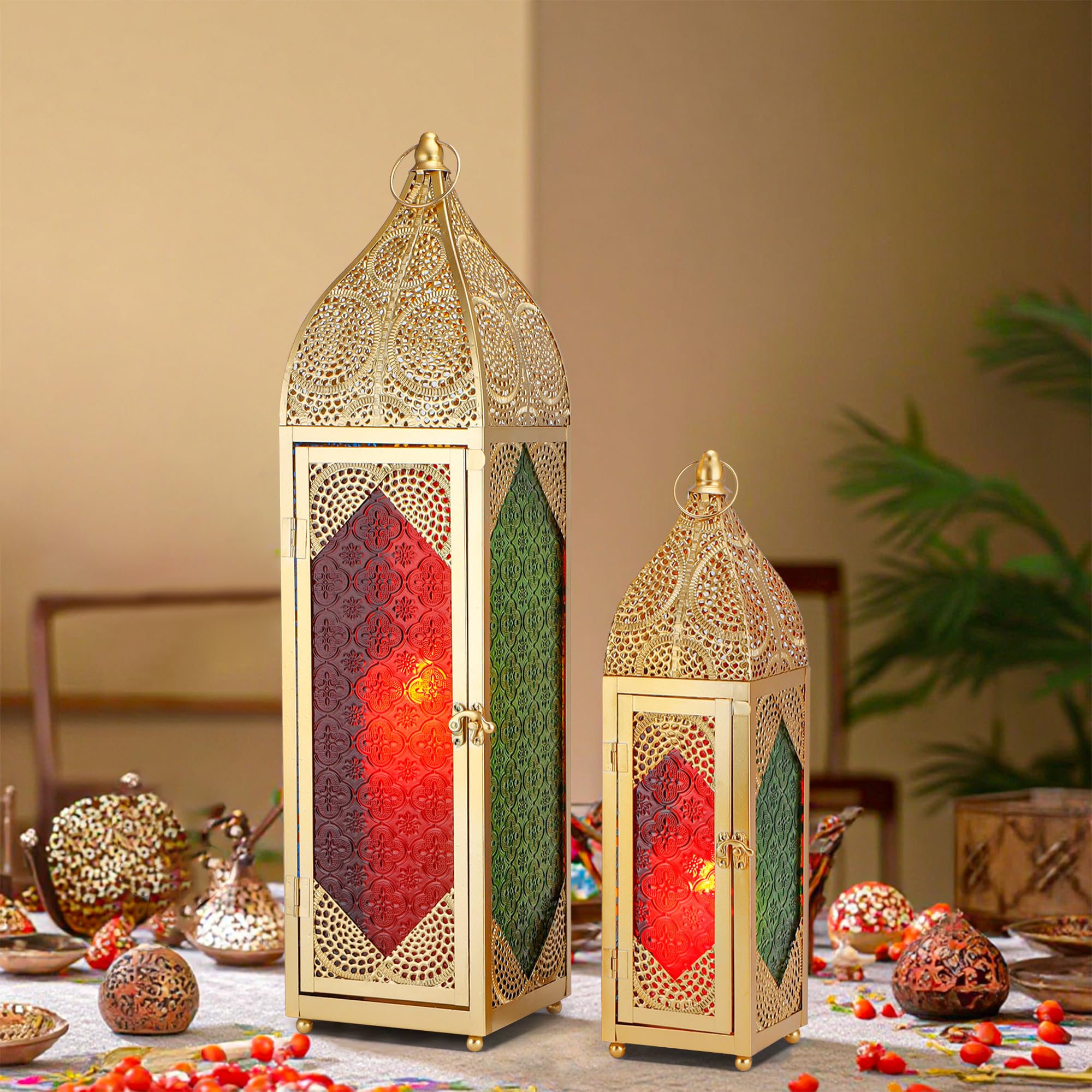 Amazon.com: TRIROCKS Set of 2 Moroccan Candle Lanterns 23''&15.5