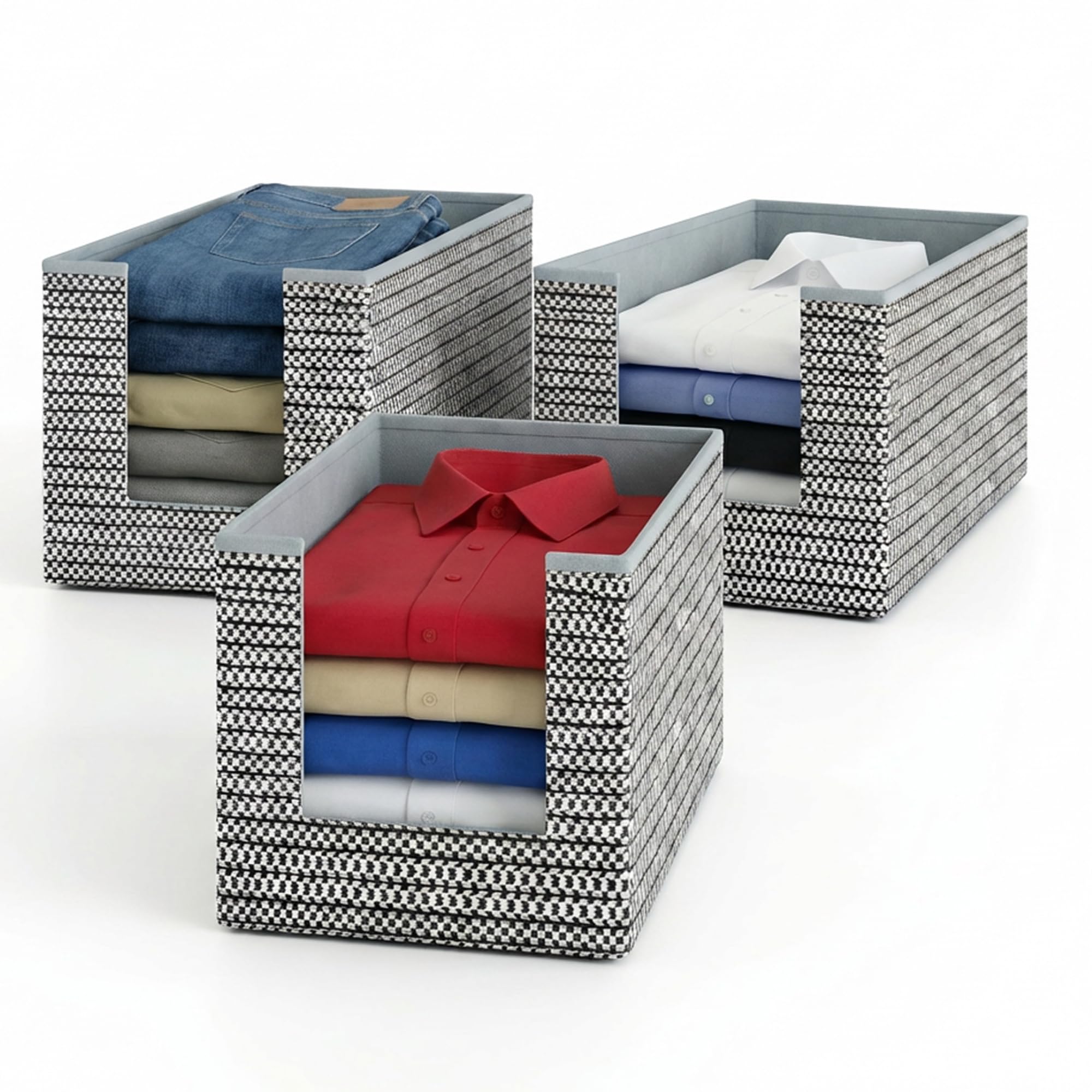 DALUCI Shirt Stacker & Clothes Organizer for Wardrobe | Non-Woven Foldable Storage Box for Cupboard, Closet & Bedroom | Strong Collapsible Fabric Organizer | 40x25x24 cm – Pack of 3 (Grey)