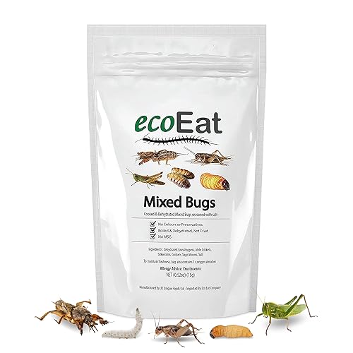 ecoEat Insectos comestibles mixtos  Insectos comestibles comestibles deshidratados no fritos  insectos mixtos (saltamontes deshidratados, grillos